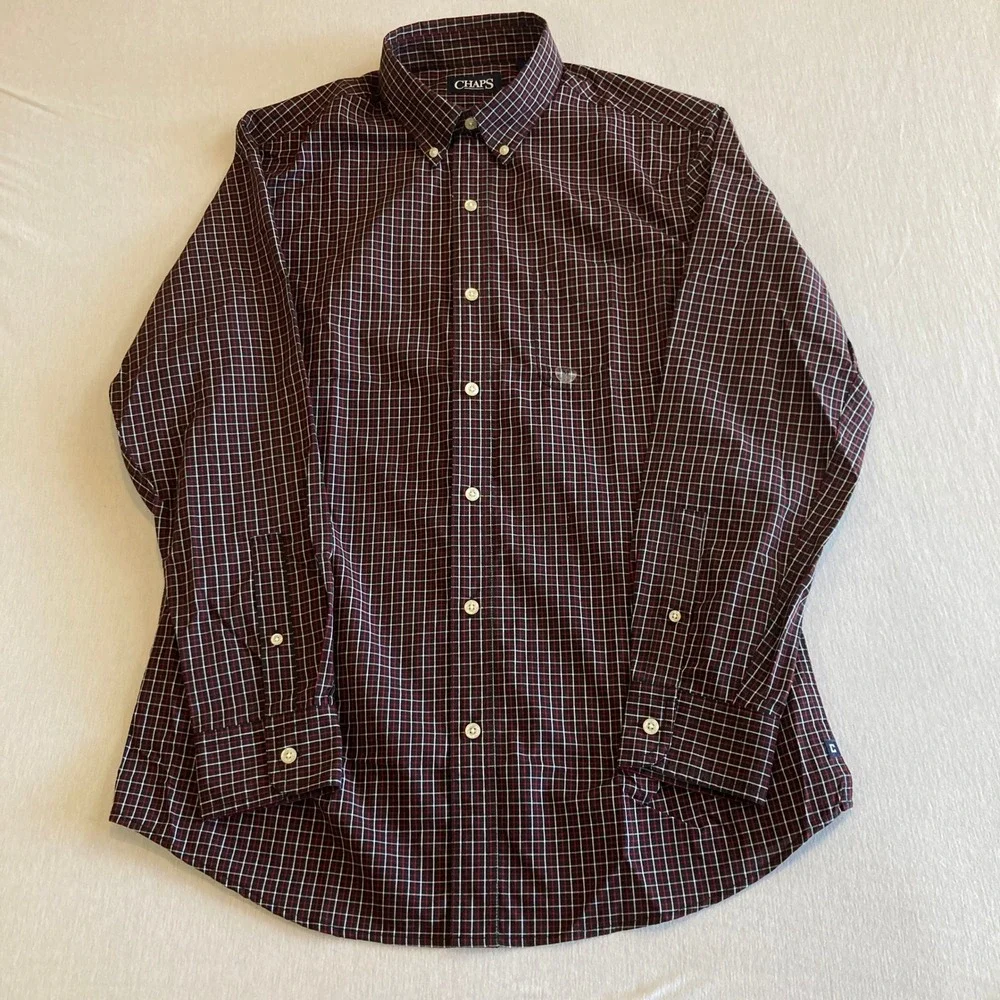 NWOT Chaps Shirt Men Medium‎ Black Red Plaid Button Down Long Sleeve Cotton